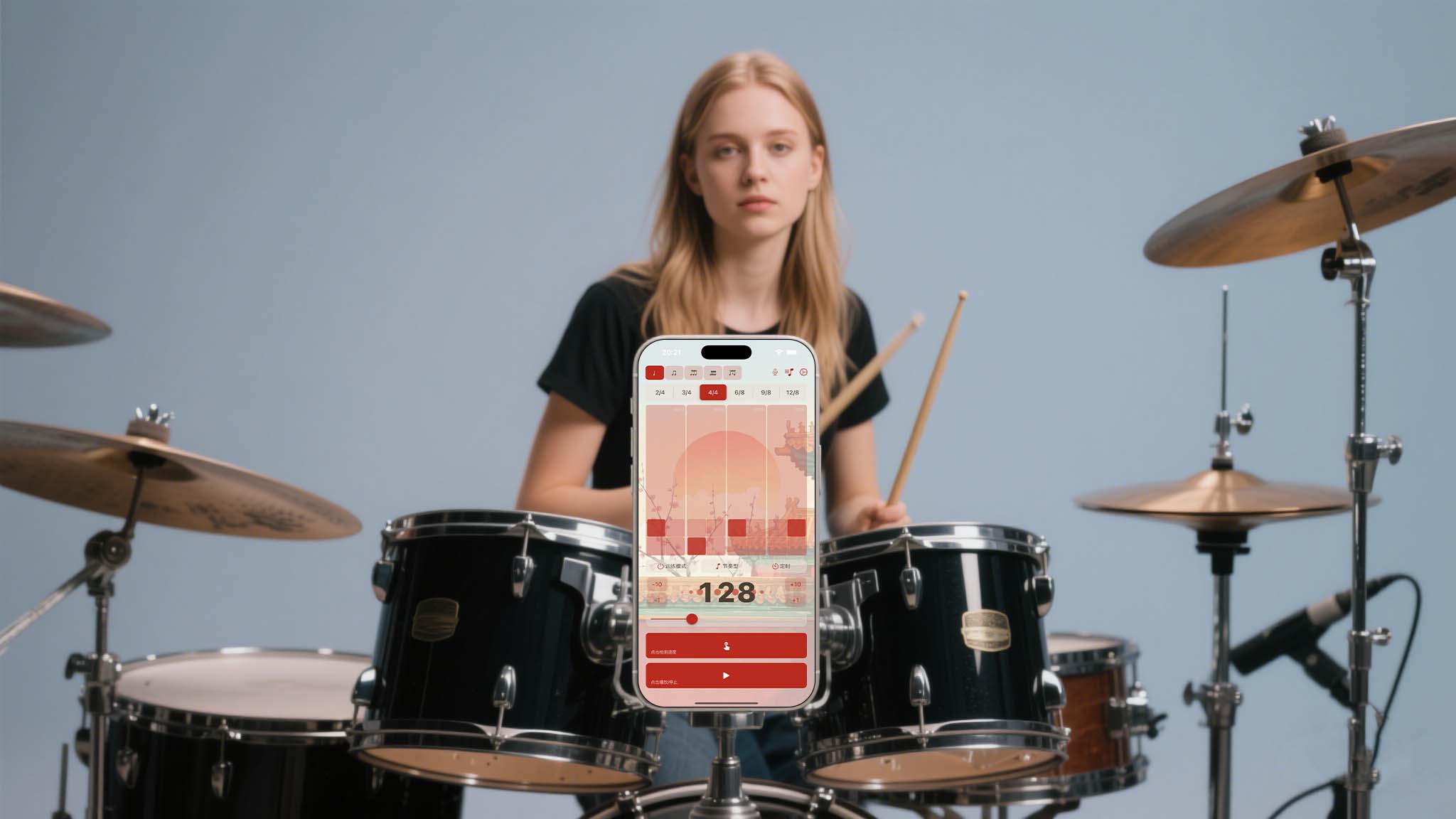 Musician adjusting metronome